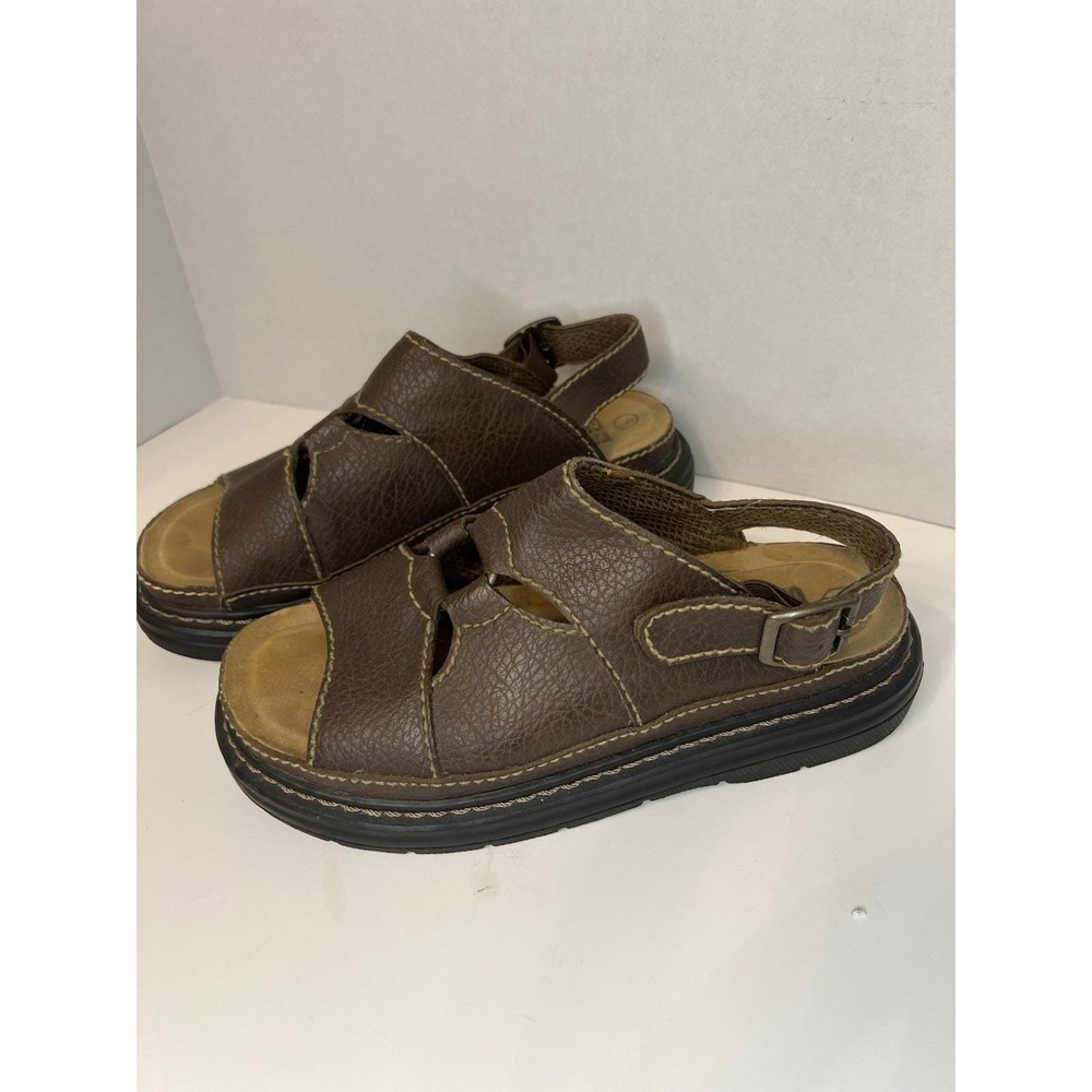 VTG Faded Glory Brown Leather Stitch Platform Crissy Y2K Sandals Sz 8 Boho 90s